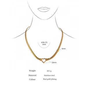 JINYOU 1406 <span class=keywords><strong>Collar</strong></span> de Acero Inoxidable con Cadena Cubana Gruesa Impermeable, Diseño de Corazón, Chapado en Oro de <span class=keywords><strong>18k</strong></span>, Joyería de Declaración de Amor - Product Image 5