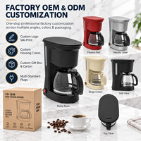 Cafetière électrique à filtre en verre noir simple de 1,5 L, personnalisable en usine, pour bureau et maison