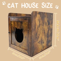 Kandang Kucing Kayu Gaya Farmhouse dengan Pintu Berbentuk Kepala Kucing, Meja Samping Rumah Hewan Peliharaan dengan Rak Penyimpanan untuk Kucing Dalam Ruangan