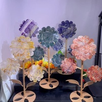 Vente en gros : Artisanat de guérison Reiki en matériaux variés, sculpture de tournesol avec support, pierres précieuses colorées et cristaux pour décoration et cadeau