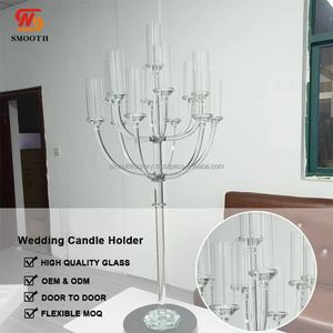 LISSE prix de gros 5ft grand candélabre en verre cristal décor de Table de mariage bougeoir pièce maîtresse - Product Image 3