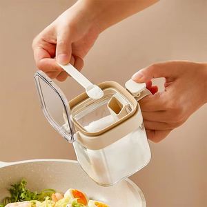 Multifunctional Clear Dustproof Lid Seasoning <b>Box</b> with Spoon Handle for Countertop Spice <b>Storage</b> (Glass Jar Salt & Sugar) - Product Image 5