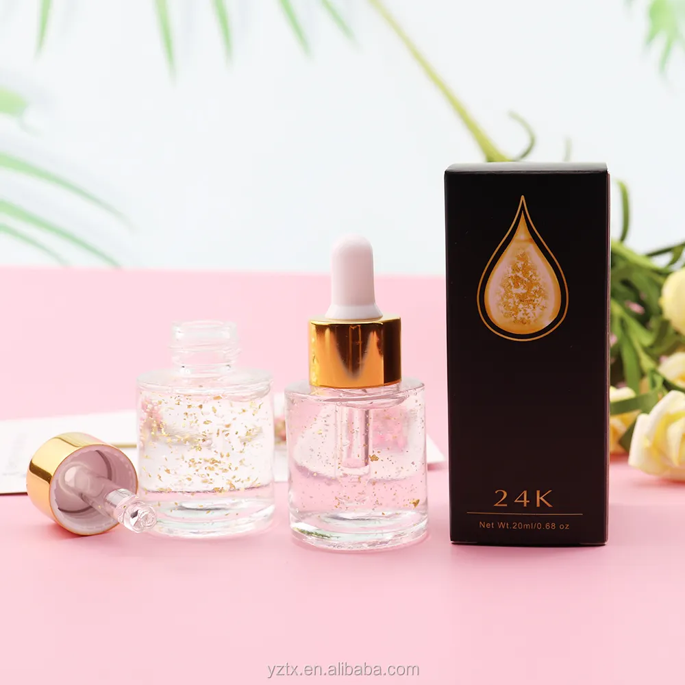 Prêt à Expédier 20ml Bouteille De Sérum En Or Marque Privée En Gros 24K Énergie Anti-Âge Aloe Vera Liquide pour Le Corps Cou