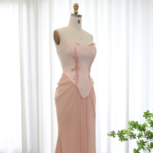 Robes de soirée sirène en mousseline de soie drapée <span class=keywords><strong>rose</strong></span> poudré faites à la main, corset perlé, <span class=keywords><strong>robe</strong></span> de mariée formelle, <span class=keywords><strong>robe</strong></span> de <span class=keywords><strong>demoiselle</strong></span> <span class=keywords><strong>d</strong></span>'<span class=keywords><strong>honneur</strong></span>, taille 220-1 - Product Image 5
