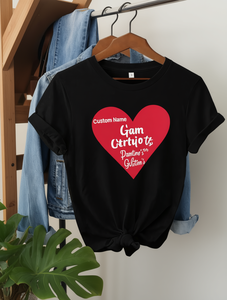 T-shirt personalizzata a cuore da donna in cotone stampato con nome, per San Valentino, casual, a maniche corte, girocollo, vestibilità ampia, primavera estate, in jersey - Product Image 2