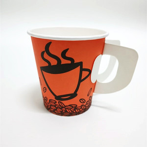 Disposable paper cups 7 oz with handle customized logo printed paper coffee cups