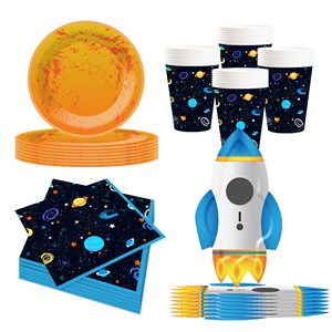 DAMAI - Juego de Platos, Vasos y Servilletas de Papel con Temática Espacial para Fiestas de Cumpleaños, Decoraciones Desechables para Fiestas de Galaxia para 8 Personas - Product Image 2