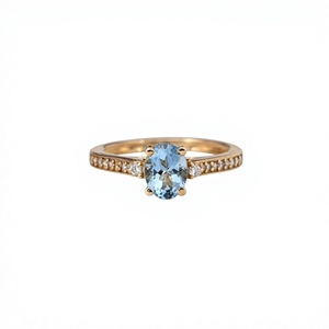Anillo Ovalado de Aguamarina Natural Santa María con Diamantes, Oro Sólido de 14K, Joyería Fina, Proveedor Mayorista OEM ODM - Product Image 1