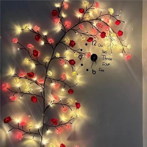 Lampada LED Decorativa a Forma di Ramo d'Albero Incantato con Fiori di Ciliegio Rosa, Foglie di Acero e Rose, Luce Notturna per Camera da Letto e Matrimoni - Product Image 2