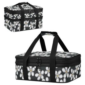 Sac isotherme double couche noir personnalisé OEM avec motif floral Hau pour transport de casseroles et pizzas, idéal pour pique-nique - Product Image 1