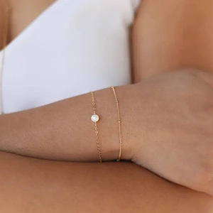 CANNER Simple Ins S925 Pulsera de Plata de Ley para Uso Diario, Cadena Doble Bizantina Rollo, Cadena Básica Doble, Pulsera de Perlas para Mujer - Product Image 5