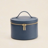 Pochette de maquillage cylindrique en cuir PU, mini trousse de toilette ronde de voyage, étui de beauté vintage, rangement cosmétique