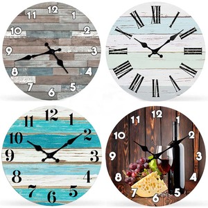 PUSELIFE Home Decor Retro Style Cheap MDF Wood <strong>Clock</strong> Wooden <strong>Wall</strong> <strong>Clock</strong> for Farmhouse Living Room Decoration - Product Image 1
