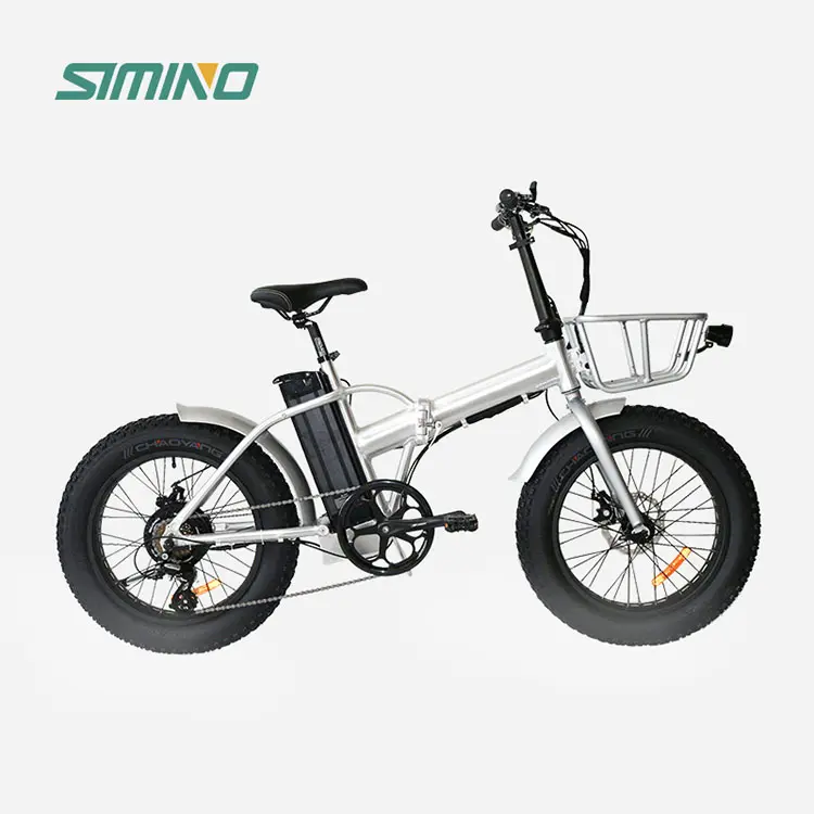 ヨーロッパとアメリカの折りたたみ式ショックバイクリチウム電動自転車Simino20インチミニフォルダーファットEバイク、バスケットとラック付き