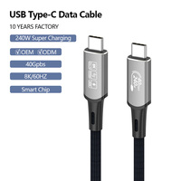 Cable USB4 de 240W PD Tipo C Macho a Macho, 40Gbps, 8K, Trenzado de Nailon, Metalizado y Chapado en Oro, 0.5m/1m/2m, para Monitor, Carga Rápida