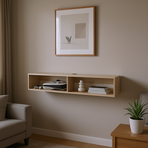 Mobile porta TV flottante in melaminico con 2 ripiani, rovere bianco, porta CD, mobile da soggiorno - Product Image 2