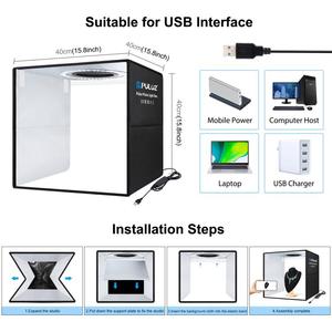 صندوق استوديو PULUZ USB 40 سم قابل للطي محمول مع إضاءة حلقية وخلفيات ملونة مزدوجة الجوانب (6 قطع) للتصوير الفوتوغرافي - Product Image 6