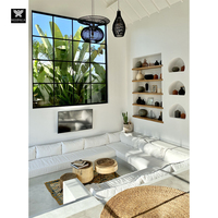 Ventanas Fijas de Acero Estilo Crittall Negras, Vidrio Templado, Resistentes a Huracanes, Rejillas Delgadas, Decoración Interior, Biombo Plegable de Hierro