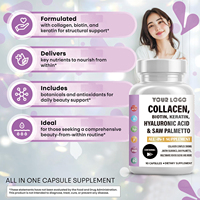Complément alimentaire pour adultes en capsules, bloqueur naturel du DHT, collagène, biotine, kératine, acide hyaluronique, palmier nain, pour l'hydratation de la peau, 90 unités