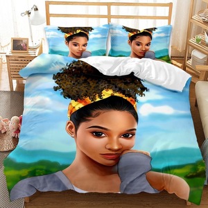 Set Sprei ChamXue Sarung Selimut Sarung Bantal Tema Black Girl 3 Buah Membuat Black Girl Hebat Set Sprei 4 Musim Lembut Nyaman - Product Image 1