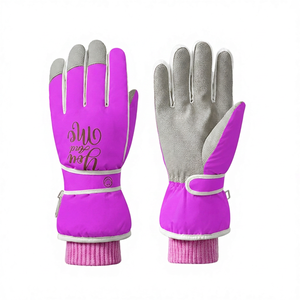 Pink Full Finger Winter <b>Gloves</b> With <b>Touchscreen</b> Tips Warm Outdoor Use Heat Transfer Printing Design - Product Image 4