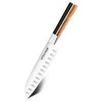 Couteau Santoku japonais professionnel Little Cook, lame super tranchante, manche en bois antidérapant, pour la cuisine, la découpe de viande et de poisson