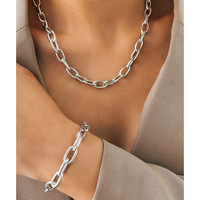 Set Perhiasan Rantai Oval Baja Anti Karat Ranoveo, Lapisan Emas 18K, Kalung dan Gelang Model Paperclip untuk Wanita, Cocok untuk Dipakai Sehari-hari
