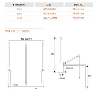 Nouveau produit : <span class=keywords><strong>Tringle</strong></span> <span class=keywords><strong>de</strong></span> <span class=keywords><strong>penderie</strong></span> réglable en fer avec levier manuel, capacité 30 kg - Product Image 5