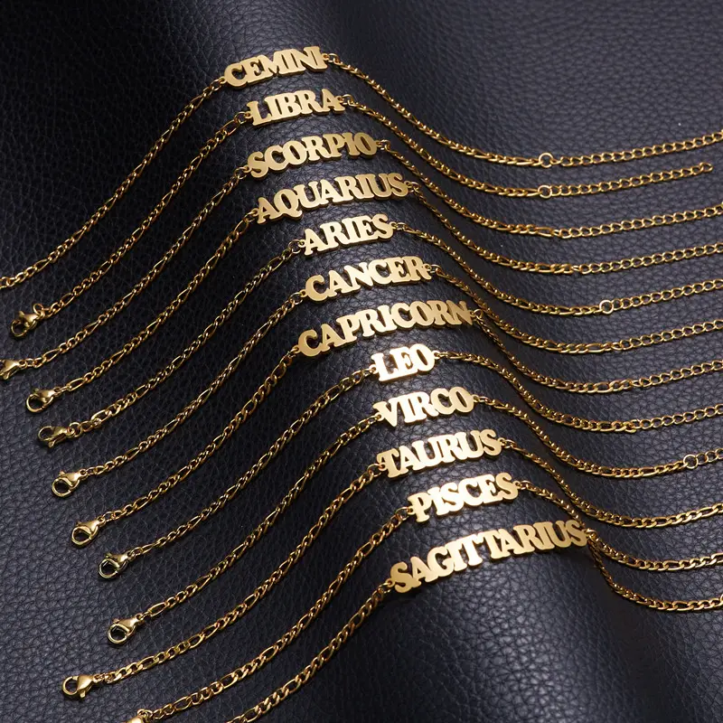 FY bijoux mode acier inoxydable Figaro chaîne nom zodiaque lettre pendentif à breloque Bracelet de poignet pour femmes hommes
