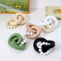 Ornements en perles rondes à trois anneaux en bois pour la décoration intérieure, fabriqués en Chine