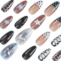 Faux ongles à presser de styles variés, motifs écaille de tortue, étoiles et pois, style doux et cool pour Y2K, festivals de musique, streetwear