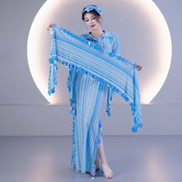 Ensemble de costumes de danse du ventre Saidi Baladi, robe longue rayée + bandeau + écharpe, tenue de spectacle de danse orientale folklorique égyptienne, 3 pièces