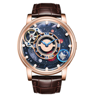 HANBORO montre mécanique automatique de luxe pour hommes huit planètes cadran fenêtre en verre 22mm volant d'inertie balancier pointeur rotatif