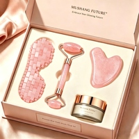 Coffret Cadeau Masque Oculaire en Quartz Rose pour Soins Personnels, Masseur Facial avec Gua Sha et Rouleau de Jade, Logo Personnalisé – Vente en Gros