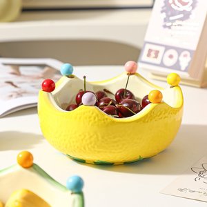 Bol à fruits en céramique et porcelaine, décoratif pour la maison, plat de service pour le salon, table basse, ensemble de plateaux à fruits créatifs et mignons - Product Image 5
