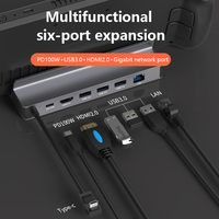 Station d'accueil 6-en-1 USB-C en alliage d'aluminium avec support 4K 60Hz pour PD 100W, Ethernet Gigabit, Hub USB 3.0, compatible Steam Deck, ROG Ally, Switch