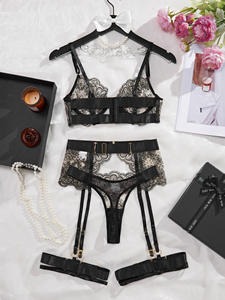 Conjunto de Lencería Femenina con Bordado Delicado y Diseño Nuevo, Conjunto de Brasier y Bragas de Malla con Liga Sexy y Lujosa - Product Image 3
