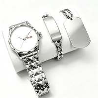Ensemble de montres et bijoux pour homme en acier inoxydable 40 mm, cadran personnalisé avec logo imprimé, bracelet gravé au laser, collier, faible MOQ, montre de couple