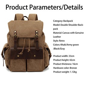 <span class=keywords><strong>Sac</strong></span> à dos rétro en <span class=keywords><strong>cuir</strong></span> véritable et toile pour <span class=keywords><strong>homme</strong></span>, vente en gros, durable, avec fermeture éclair, imperméable, pour la randonnée, les voyages, l'école, le travail et l'<span class=keywords><strong>ordinateur</strong></span> portable - Product Image 2