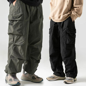 KingSen Hot Sale Elastic Waist <b>Drawstring</b> Pleated Waterproof Cargo Pants Men's Casual Loose Fit Multi Pocket Streetwear <b>Trousers</b> - Product Image 1