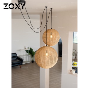 Lampe suspendue en rotin Zoxy, ronde, E27 LED, décoration d'intérieur pour salon et bar - Product Image 4