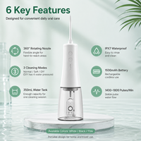 Wiederaufladbarer USB Tragbarer Wasserflosser mit 350ml Abnehmbarem Tank IPX7 Wasserdicht 3 Betriebsmodi für Haushalt & Hotel