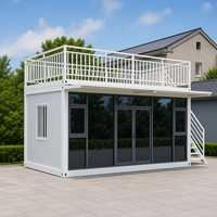 Casa Contenedor Modular Prefabricada de Dos Pisos con Muro Cortina de Acero y Vidrio de Ensamblaje Rápido y Terraza en el Techo para Oficina Corporativa de 20 Pies