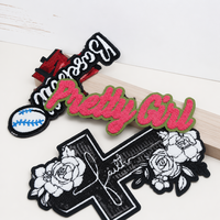 Patch brodé en chenille écologique avec lettres en résine, motif 'Pretty Girl', thermocollant pour sweat à capuche, veste en jean, DIY