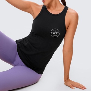 Venta caliente personalizado 95% poliéster 5% Spandex elástico Slim Fit Yoga Fitness cuello Halter Jersey Racer espalda camisetas sin mangas mujeres - Product Image 6