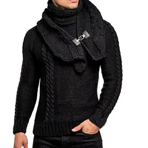 Winter neue Herrenmode Strick Lätzchen abnehmbare Pullover einfarbige Roll kragen pullover Männer