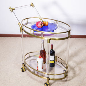 Chariot de service en laiton pour meubles d'hôtel, chariot de service en acrylique en métal doré - Product Image 4