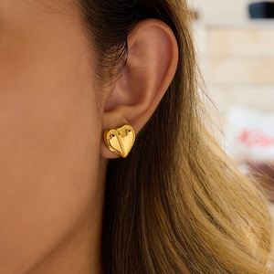 Heart-Shaped Gold <b>Stud</b> <b>Earrings</b> Stainless Steel For Women Gift Jewelry - Product Image 2
