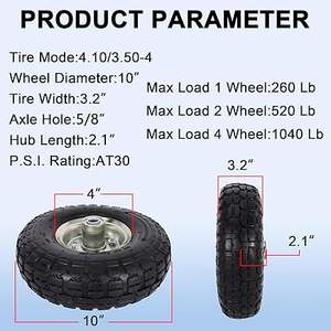 Pneus pneumatiques 4.10/3.50-4 "pour chariot à brouette, chariot à main, générateur, tondeuse à gazon, chariot de jardin - Product Image 3
