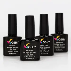 QSHY HEMA FREE Benutzer definiertes Logo Private Label Großhandel UV LED Nail Art Einweichen No-Wipe Gloss Tempered Rubber Top Coat Gel Polish